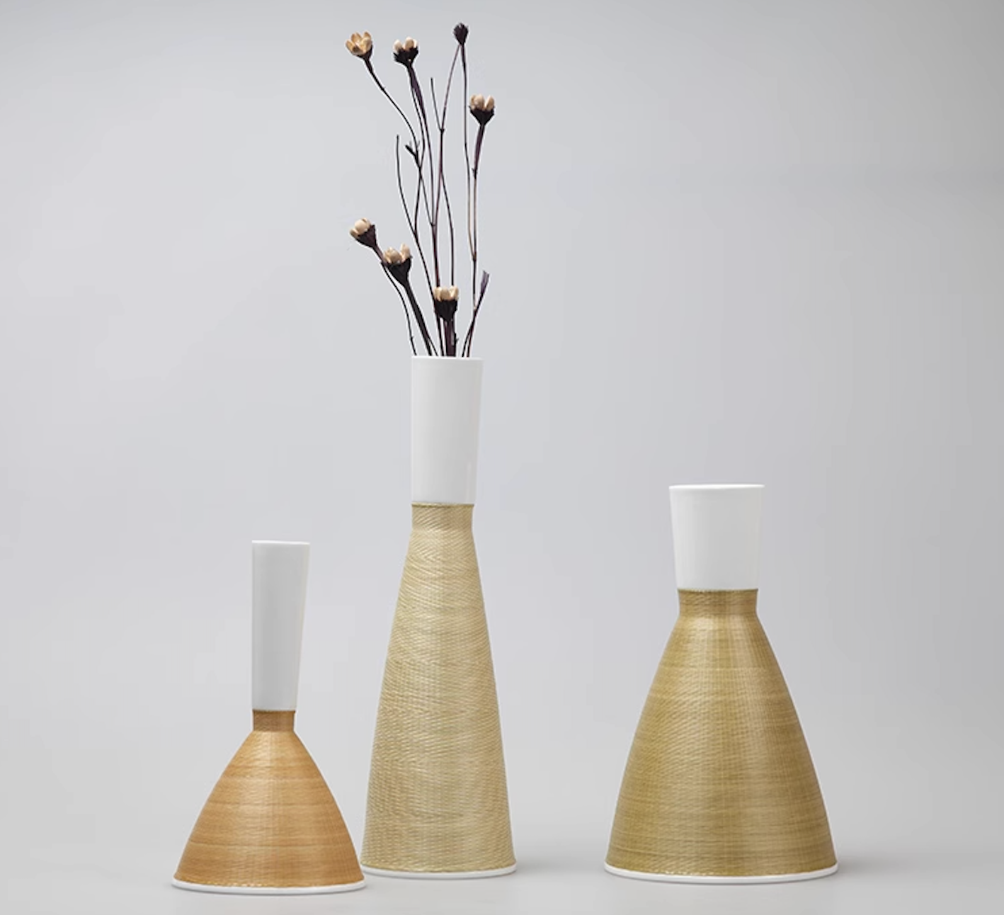 Handcrafted Bamboo-Woven Silk Inlaid Ceramic Vase