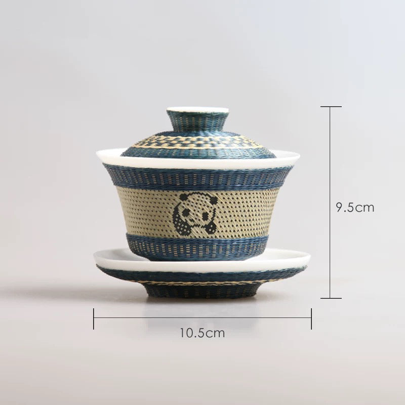 Artisan Bamboo-Woven Panda Jacquard White Porcelain Tea Cup